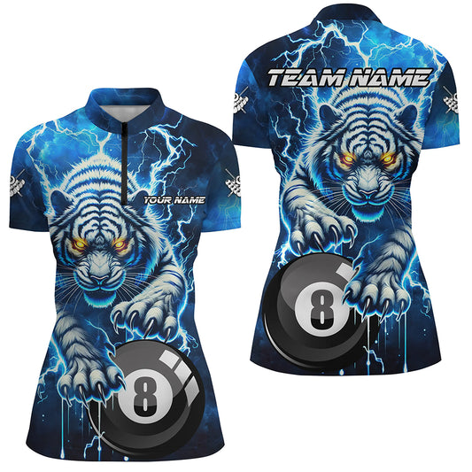 Personalized Thunder Lightning Tiger Billiard Shirt For Women Custom Blue Billiard TeamPool Jersey TDM3027