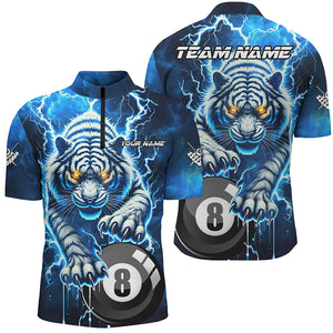 Personalized Thunder Lightning Tiger Billiard Shirt For Men Custom Blue Billiard League Pool Jersey TDM3027