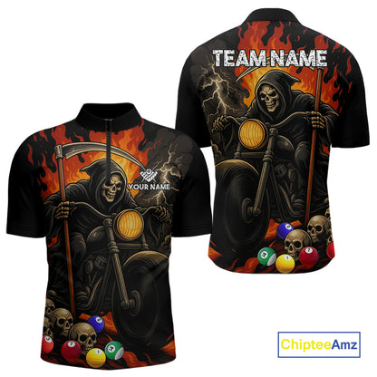 Personalized Grim Reaper Motorcycle Billiards Shirt For Men Custom Skull Billiard Team Jersey TDM5253