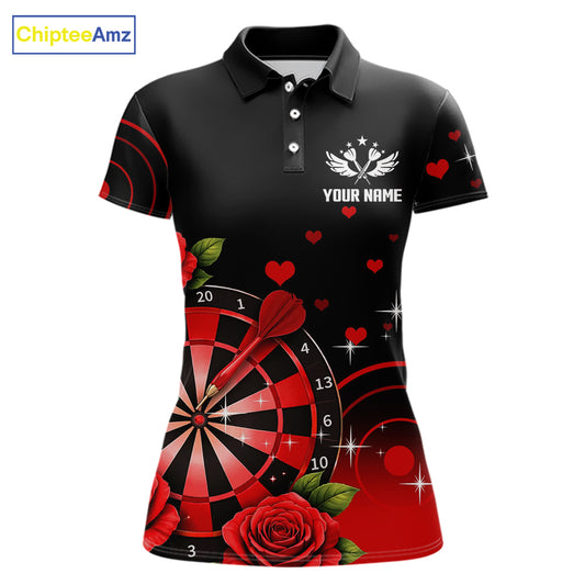 Black And Red Dartboard Roses And Heart Darts Shirt For Women Custom Valentine Darts Jersey Outfit TDM5766