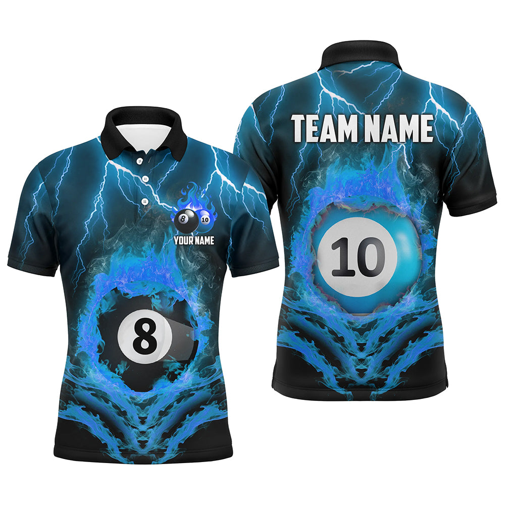 Billiard 8 Ball & 10 Ball Fire Lightning Men Polo & Quarter-Zip Shirt Custom Billiard Jersey Attire TDM1645
