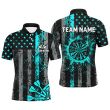 Load image into Gallery viewer, Custom Turquoise Grunge Us Flag Patriotic Darts Shirt For Men, Retro Darts Board Darts Team Jerseys TDM1648