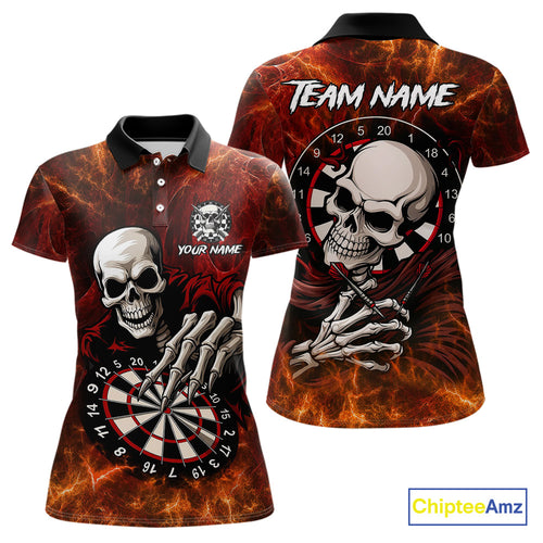 Personalized Orange Funny Skeleton Darts Shirt For Women Custom Skull Darts League Team Jersey TDM4396