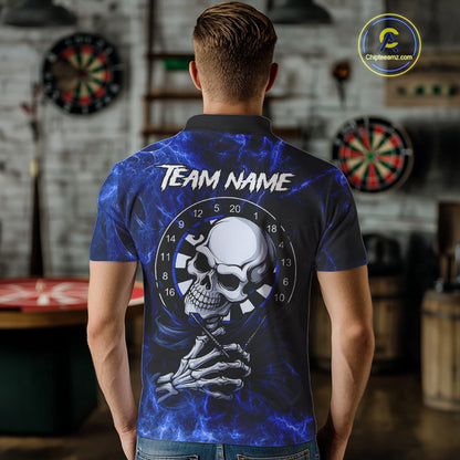 Personalized Blue Funny Skeleton Darts Shirt For Men Custom Skull Darts League Team Jersey TDM4397