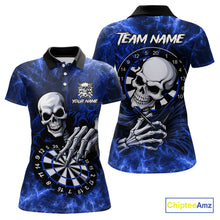 Load image into Gallery viewer, Personalized Blue Funny Skeleton Darts Shirt For Women Custom Skull Darts League Team Jersey TDM4397