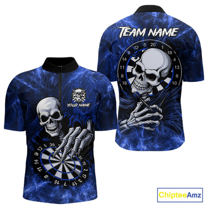 Personalized Blue Funny Skeleton Darts Shirt For Men Custom Skull Darts League Team Jersey TDM4397