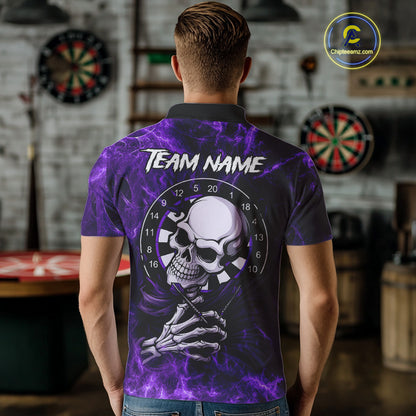 Personalized Purple Funny Skeleton Darts Shirt For Men Custom Skull Darts League Team Jersey TDM4398
