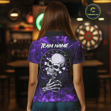 Load image into Gallery viewer, Personalized Purple Funny Skeleton Darts Shirt For Women Custom Skull Darts League Team Jersey TDM4398