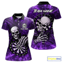 Load image into Gallery viewer, Personalized Purple Funny Skeleton Darts Shirt For Women Custom Skull Darts League Team Jersey TDM4398