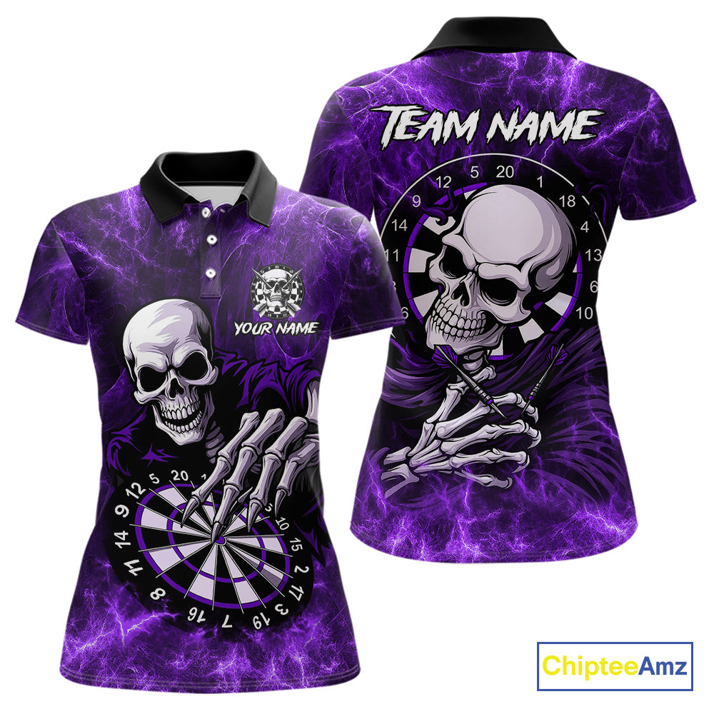 Personalized Purple Funny Skeleton Darts Shirt For Women Custom Skull Darts League Team Jersey TDM4398