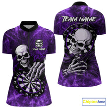 Load image into Gallery viewer, Personalized Purple Funny Skeleton Darts Shirt For Women Custom Skull Darts League Team Jersey TDM4398