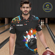 Load image into Gallery viewer, Personalized Colorful Paint Splash Bowling Shirt For Men, Funny Bowling Team Jersey Polo, 1/4 Zip TDM4637