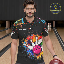 Load image into Gallery viewer, Funny Colorful Bowling Shirt For Men Custom Bowling Team Jersey Outfit Polo &amp; Quarter Zip |Black TDM4638