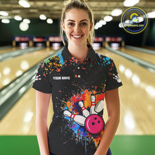 Load image into Gallery viewer, Funny Colorful Bowling Shirt For Women Custom Bowling Team Jersey Outfit Polo &amp; Quarter Zip |Black TDM4638