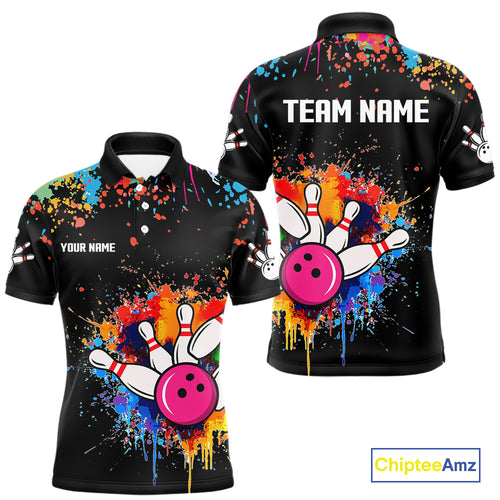 Funny Colorful Bowling Shirt For Men Custom Bowling Team Jersey Outfit Polo & Quarter Zip |Black TDM4638