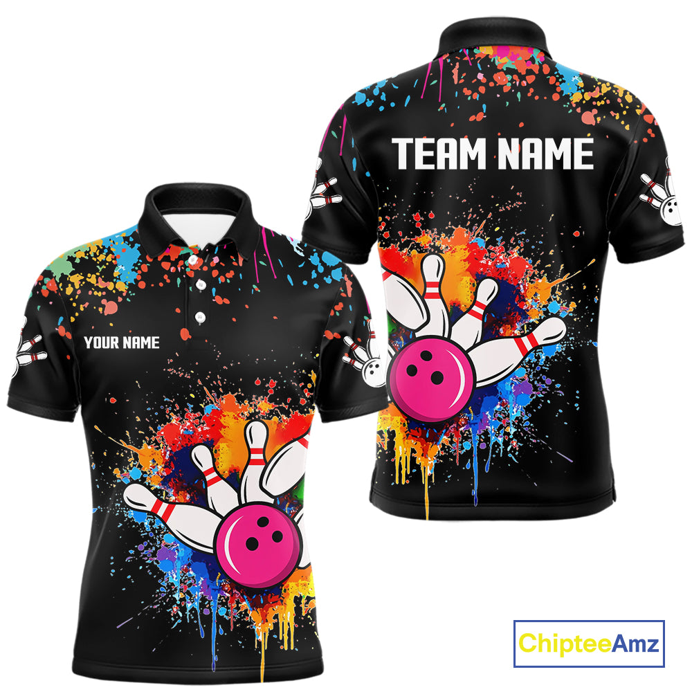 Funny Colorful Bowling Shirt For Men Custom Bowling Team Jersey Outfit Polo & Quarter Zip |Black TDM4638