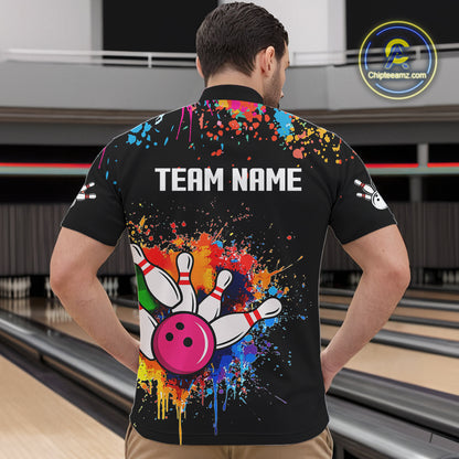 Funny Colorful Bowling Shirt For Men Custom Bowling Team Jersey Outfit Polo & Quarter Zip |Black TDM4638