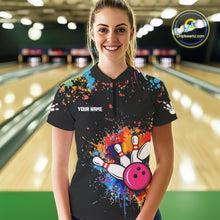 Load image into Gallery viewer, Funny Colorful Bowling Shirt For Women Custom Bowling Team Jersey Outfit Polo &amp; Quarter Zip |Black TDM4638
