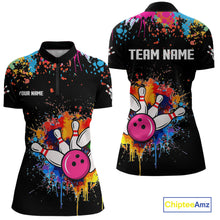 Load image into Gallery viewer, Funny Colorful Bowling Shirt For Women Custom Bowling Team Jersey Outfit Polo &amp; Quarter Zip |Black TDM4638