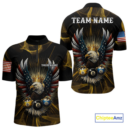 Personalized Crown American Flag Eagle 8, 9 & 10 Ball Pool Shirt For Men, Billiard Team Jersey TDM5044