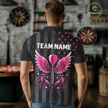 Load image into Gallery viewer, Custom Pink Ribbon Wings Darts Shirt For Men, US Flag Breast Cancer Darts Jersey Polo &amp; 1/4 Zip TDM6377