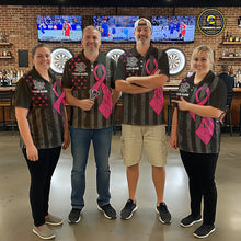 Load image into Gallery viewer, Custom Pink Ribbon Wings Darts Shirt For Women, US Flag Breast Cancer Darts Jersey Polo &amp; 1/4 Zip TDM6377