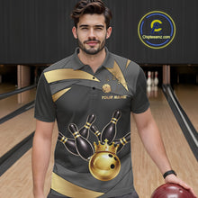 Load image into Gallery viewer, Black And Gold Bowling Shirt For Men Custom Crown Bowling Jersey, Bowling League Polo &amp; 1/4 Zip TDM6379