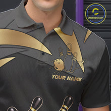 Load image into Gallery viewer, Black And Gold Bowling Shirt For Men Custom Crown Bowling Jersey, Bowling League Polo &amp; 1/4 Zip TDM6379