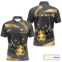Load image into Gallery viewer, Black And Gold Bowling Shirt For Men Custom Crown Bowling Jersey, Bowling League Polo &amp; 1/4 Zip TDM6379