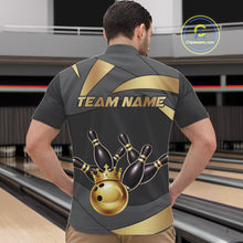 Load image into Gallery viewer, Black And Gold Bowling Shirt For Men Custom Crown Bowling Jersey, Bowling League Polo &amp; 1/4 Zip TDM6379