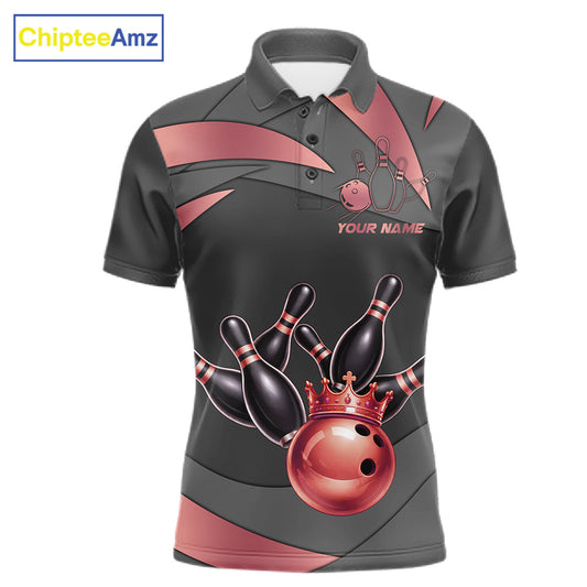 Black And Red Bowling Shirt For Men Custom Crown Bowling Jersey, Bowling League Polo & 1/4 Zip TDM6380