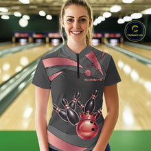 Load image into Gallery viewer, Black And Red Bowling Shirt For Women Custom Crown Bowling Jersey, Bowling League Polo &amp; 1/4 Zip TDM6380
