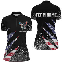 Load image into Gallery viewer, Custom Ball 8 US Flag Black Grunge Women Billiard Polo &amp; Quarter-Zip Shirt Best Billiard Team Jersey TDM1649