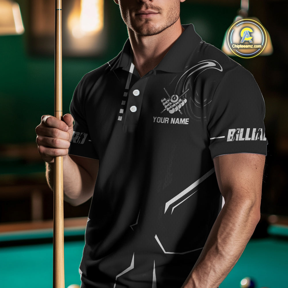 Customized 8 Ball Pool Crown Men Billiard Shirt, White And Black Billiard Team Shirt, Pool Jersey TDM4053