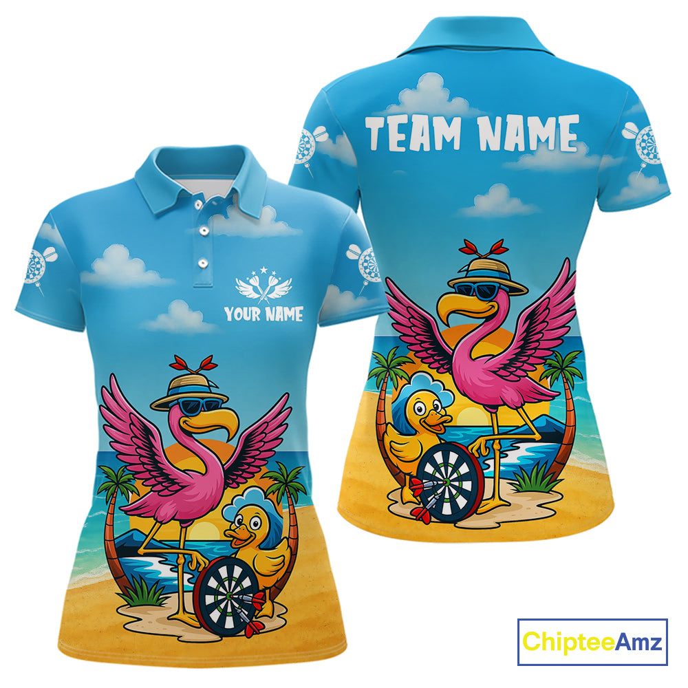 Personalized Funny Tropical Flamingo Darts Shirt For Women Custom Darts Jersey Outfit, Darts Gifts TDM4408