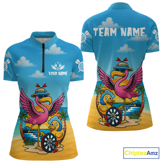 Personalized Funny Tropical Flamingo Darts Shirt For Women Custom Darts Jersey Outfit, Darts Gifts TDM4408