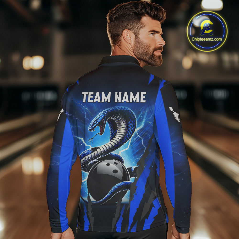 Personalized Blue Thunder Lightning Cobra Snake Bowling Shirts For Men, Bowling Team Jersey TDM4643