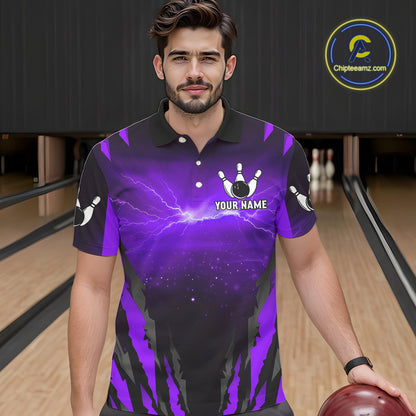Personalized Purple Thunder Lightning Cobra Snake Bowling Shirts For Men, Bowling Team Jersey TDM4645