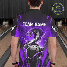 Load image into Gallery viewer, Personalized Purple Thunder Lightning Cobra Snake Bowling Shirts For Men, Bowling Team Jersey TDM4645