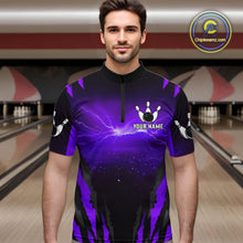 Load image into Gallery viewer, Personalized Purple Thunder Lightning Cobra Snake Bowling Shirts For Men, Bowling Team Jersey TDM4645