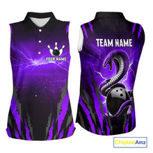 Load image into Gallery viewer, Personalized Purple Thunder Lightning Cobra Snake Bowling Sleeveless Polo Shirt, Bowling Jersey TDM4645