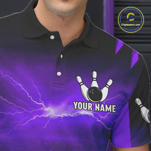 Load image into Gallery viewer, Purple Thunder Lightning Custom Wolf Bowling Shirts For Men, Bowling Team Jersey Polo &amp; 1/4 Zip TDM4646