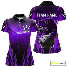 Load image into Gallery viewer, Purple Thunder Lightning Custom Wolf Bowling Shirts For Women, Bowling Team Jersey Polo &amp; 1/4 Zip TDM4646