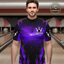 Load image into Gallery viewer, Purple Thunder Lightning Custom Wolf Bowling Shirts For Men, Bowling Team Jersey Polo &amp; 1/4 Zip TDM4646