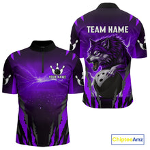Load image into Gallery viewer, Purple Thunder Lightning Custom Wolf Bowling Shirts For Men, Bowling Team Jersey Polo &amp; 1/4 Zip TDM4646