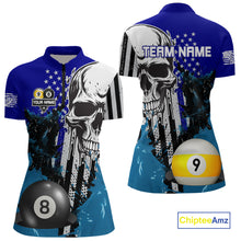 Load image into Gallery viewer, Personalized 8 &amp; 9 Ball Pool Skull Billiard Shirt For Women Custom Grunge Billiard Team Jersey |Blue TDM4648