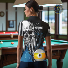 Load image into Gallery viewer, Personalized 8 &amp; 9 Ball Pool Skull Billiard Shirt For Women Custom Grunge Billiard Team Jersey |Blue TDM4649
