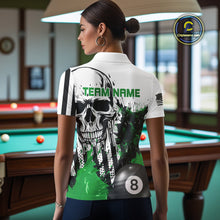 Load image into Gallery viewer, Personalized Green Grunge Skull Billiards Shirts For Women Custom Retro Billiard Team Jerseys Attire TDM4650