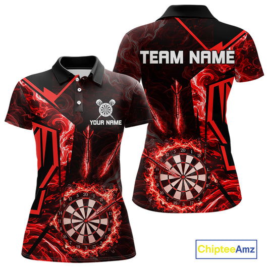 Black And Red Swirl Fire Flame Darts Shirt For Women Custom Darts Jersey Team Polo & 1/4 Zip TDM6145