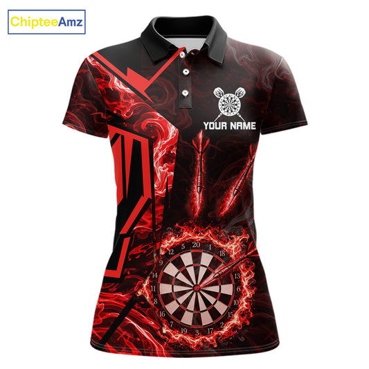 Black And Red Swirl Fire Flame Darts Shirt For Women Custom Darts Jersey Team Polo & 1/4 Zip TDM6145